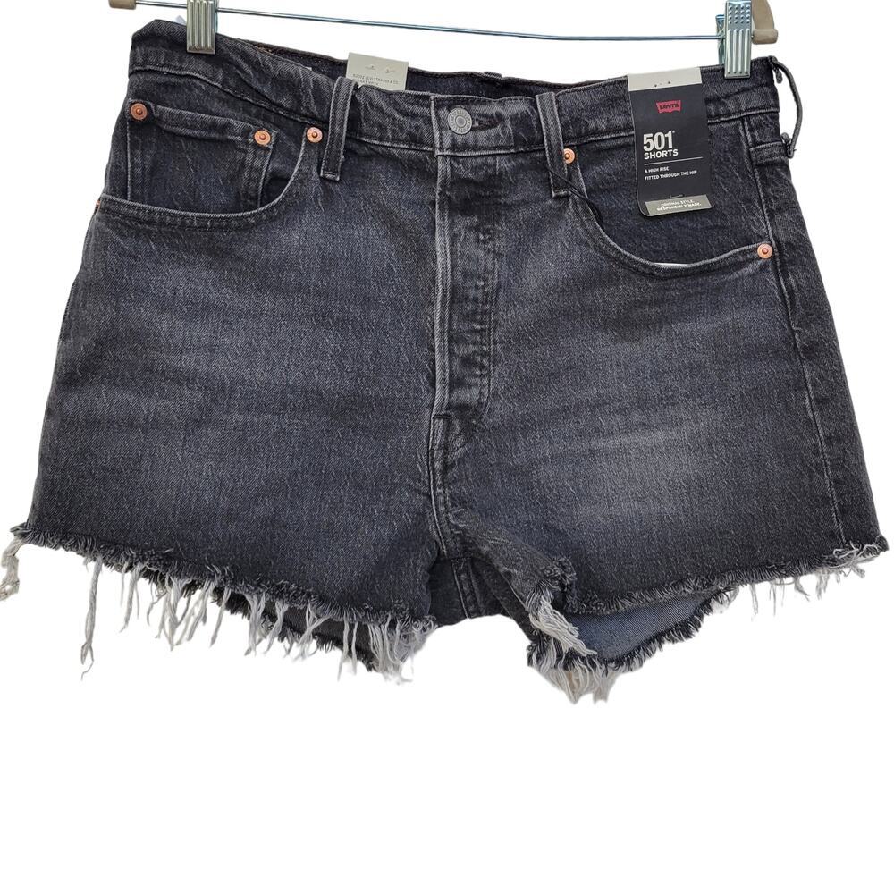 Levi's 501 High Rise Cabo Rise Button Fly Short Black Shorts Women Sz US 31 - Picture 2 of 11